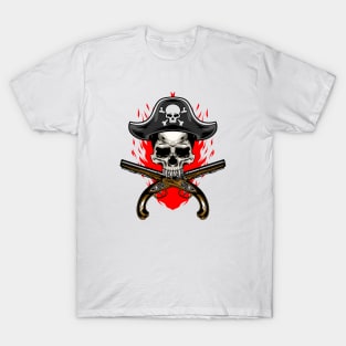 Skull Pirates Fire Guns T-Shirt